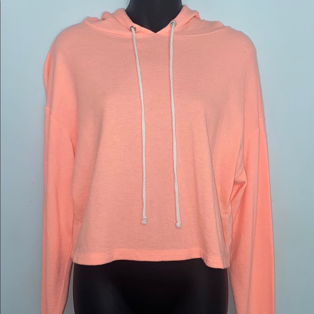 SO Lounge Life Crop Peach Hooded Sweatshirt, Juniors Size Large, EUC